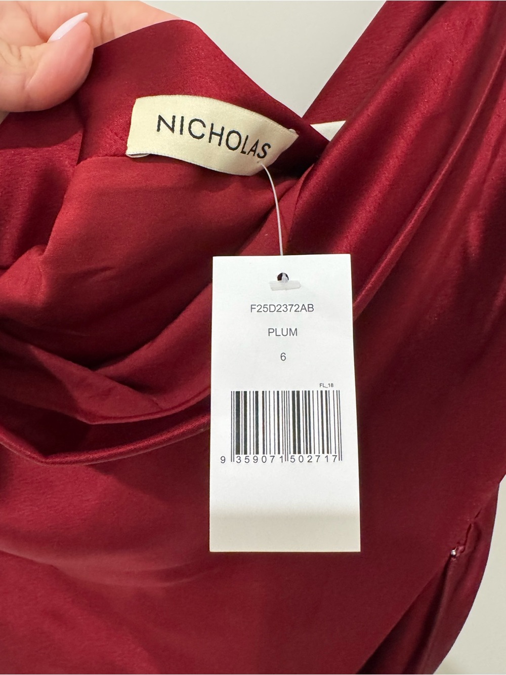 NICHOLAS One-Shoulder Burgundy Satin Gown with Belt - Picture 5 of 6